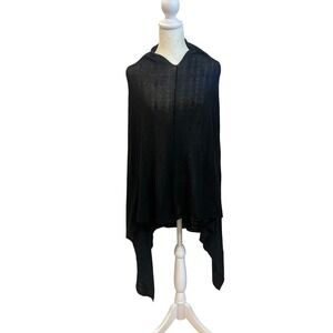 BAJRA Black Cashmere Wool Lightweight Oversized‎ Poncho Wrap Scarf